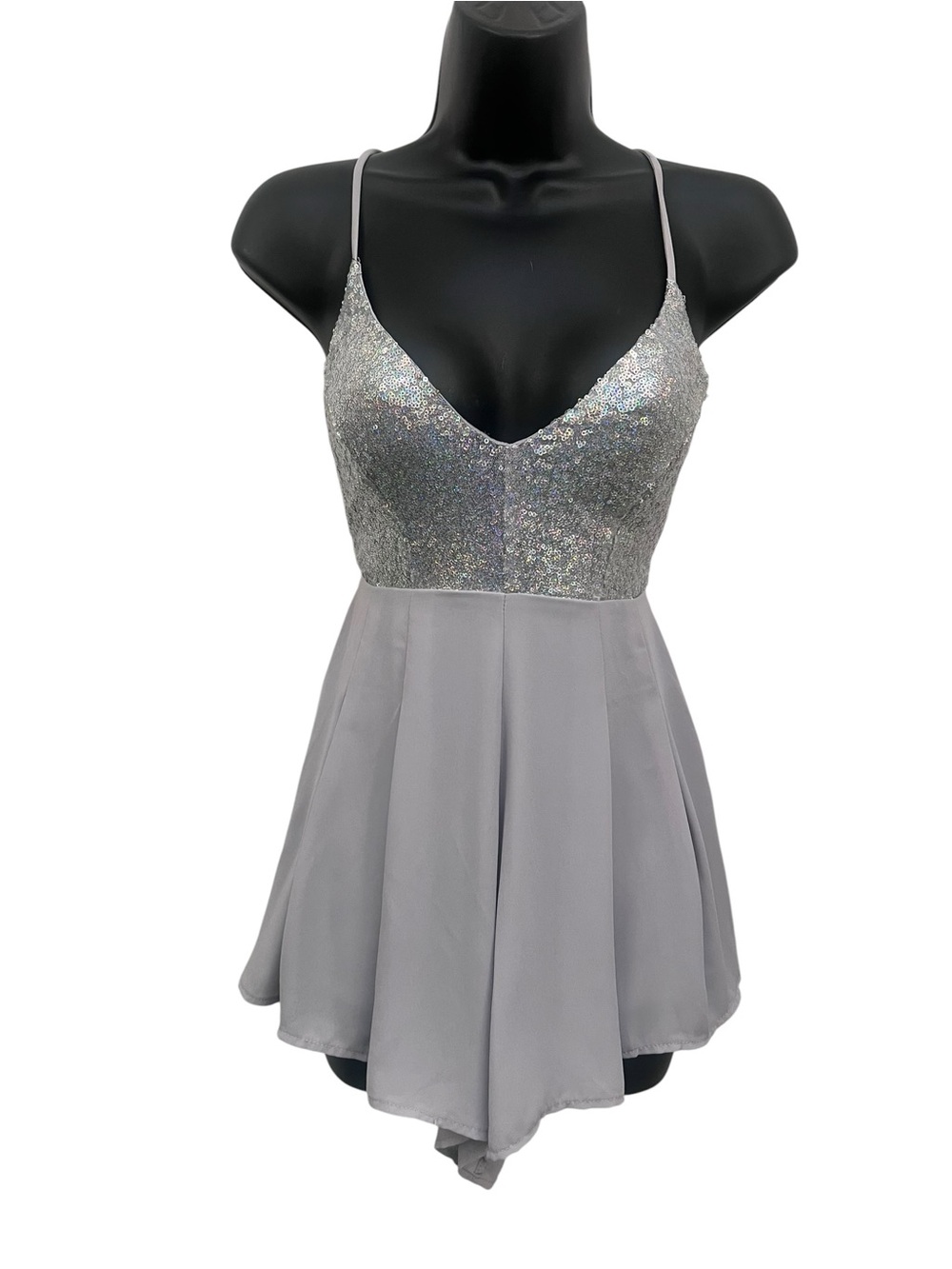 Lucy in the Sky Silver Sequin Open Back Romper Size Small Party Festival - Picture 3 of 12